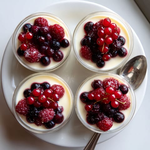 A plate with four small desserts.