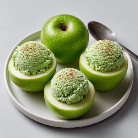 A plate with three green apple slices and a green apple.