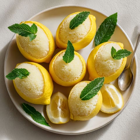 A plate of lemon slices with mint leaves on top.