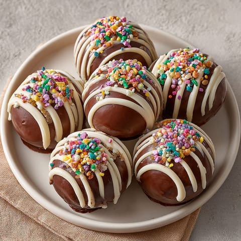 A plate of chocolate covered marshmallows.