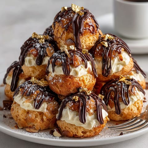 A plate of pastries with chocolate drizzled on top.