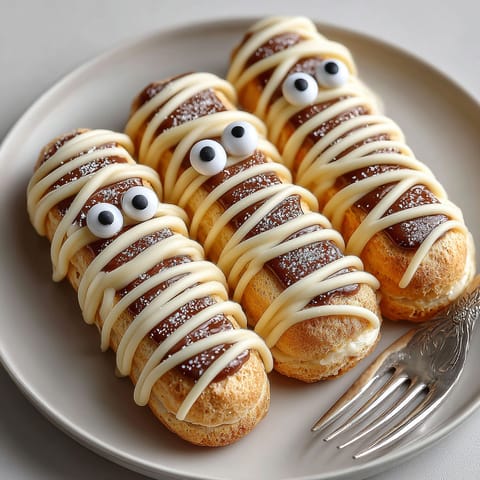 A plate of food with two eyes on it.