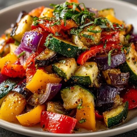 Gros plan sur une salade de ratatouille fraîche, un délice méditerranéen débordant de légumes d'été.