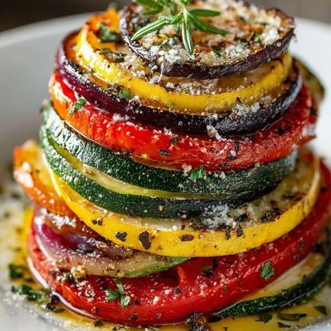 Tian de légumes à la française fraîchement préparé, prêt à être servi, arômes d'herbes provençales.