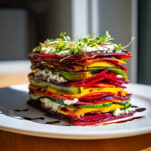 Imagine the Vegetable Mille-Feuille: vibrant roasted vegetables layered with creamy goat cheese.