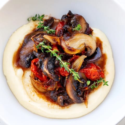 Warm, hearty Rustic Mushroom and Shallot Stew featuring tender mushrooms in a rich sauce.