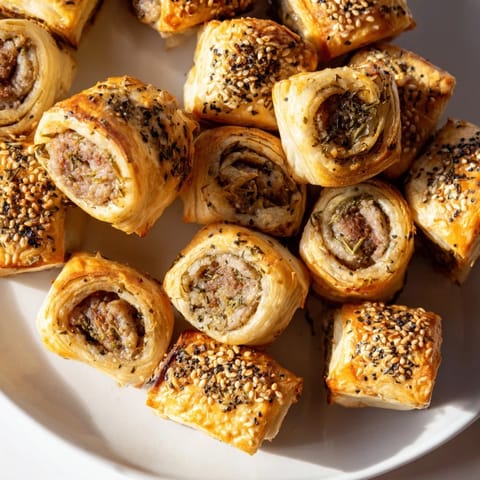Flaky pastry hugs flavorful sausage for these delectable mini sausage roll bites, ready to eat.