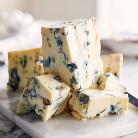 Des morceaux de fromage bleus et cheddar arrangés comme une carrière sur le plateau de "The Marble Quarry".