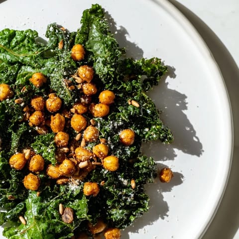 Warm kale with crispy chickpeas