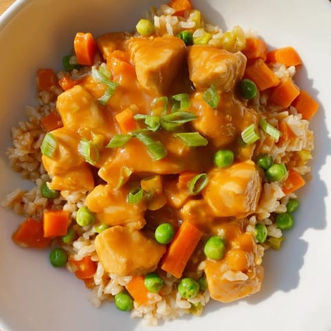 Scrumptious Butter Chicken Fried Rice, showcasing tender chicken pieces and perfectly cooked rice.