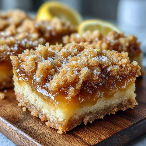 A single cut square of Homemade Lemon Crumb Bar rests on a marble surface, revealing the tender, zesty lemon filling beneath a crisp, golden crumble.