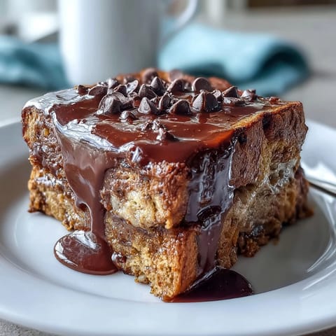 Délicieux toast perdu riche en protéines au beurre de cacahuète et cacao, servie tiède avec une garniture de baies rouges juteuses.