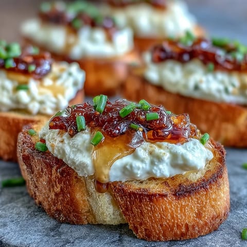 Crunchy baguette topped with creamy hot honey goat cheese crostini, finished with fresh thyme. 
