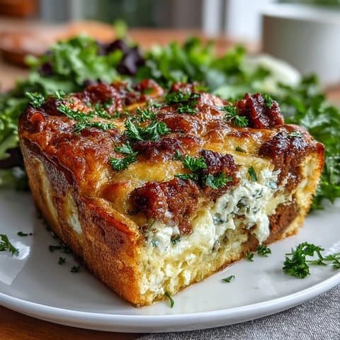 Belle vue sur le plat familial de Keto Sausage and Egg Breakfast Bake with Peppers avec poivrons colorés et persil frais