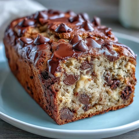 Un pain à la banane riche en protéines, naturellement sucré et garni de chocolat noir, idéal pour une pause gourmande et nutritive.  