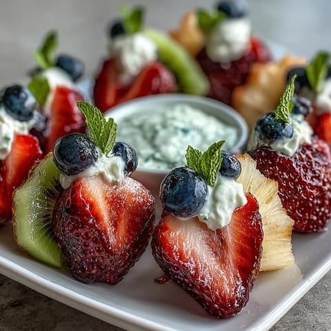 Assiette de fruits Baby in Bloom avec trempette au yaourt crémeux, disposée en motif floral pour baby shower printanier.