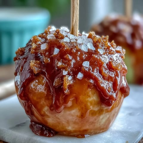 Pommes d'amour enrobées de caramel et saupoudrées de sel de mer, un dessert d'automne classique et facile à préparer à la maison.