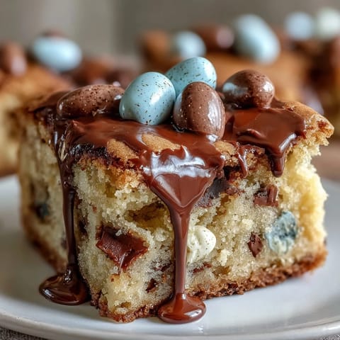 Blondies moelleux et dorés aux œufs Cadbury et nappage de chocolat blanc.