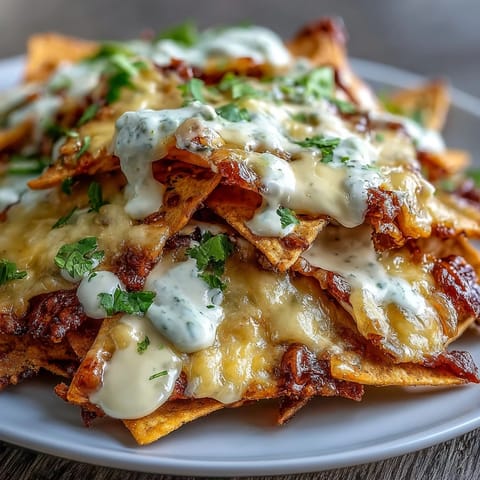 Nachos du jour de match avec sauce au fromage fondant, garnis de tomates fraîches, oignons rouges et jalapeños épicés.