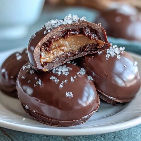 Délicieux œufs de Pâques maison au chocolat noir et beurre de cacahuète, saupoudrés de fleur de sel pour une touche salée irrésistible.