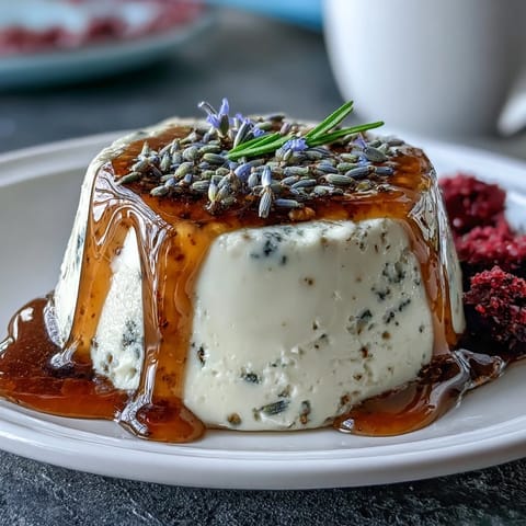 Panna cotta au miel et lavande, dessert onctueux et délicat infusé de lavande et de miel, parfait pour les réceptions printanières.