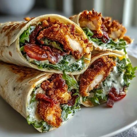 Poulet César au maïs croustillant, prêt à être dégusté dans un wrap moelleux.