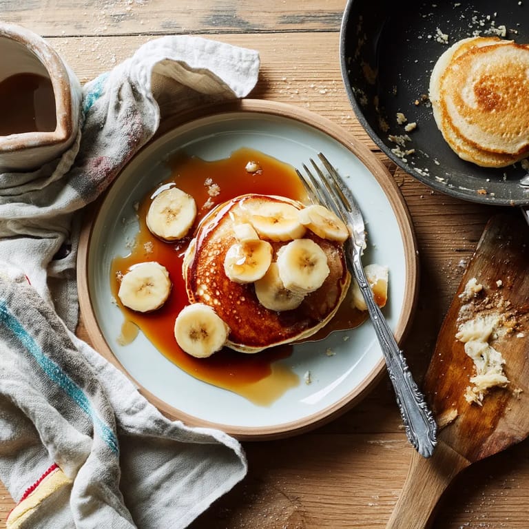 Une pâte à crêpes avec des bananas et du sirop.