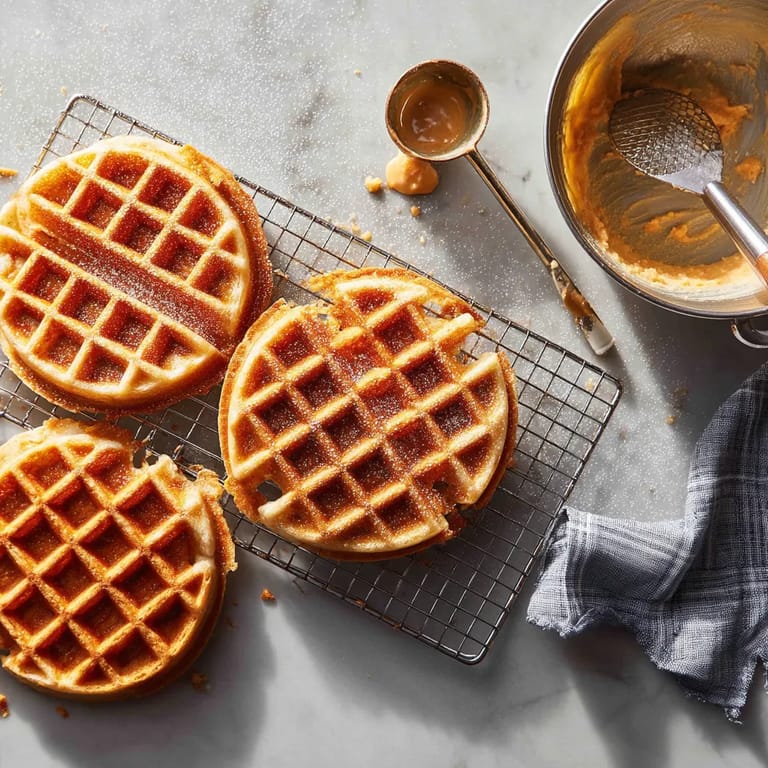 Une tasse de waffles sur une plaque de cuisson.