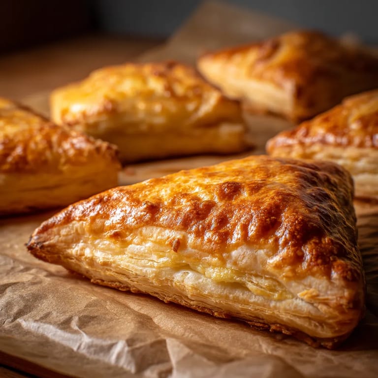 Quatre pains triangulaires sur une feuille de papier.