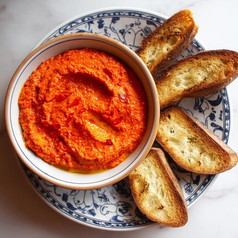 Une assiette de pâtes rouges avec des tranches de pain grillé.