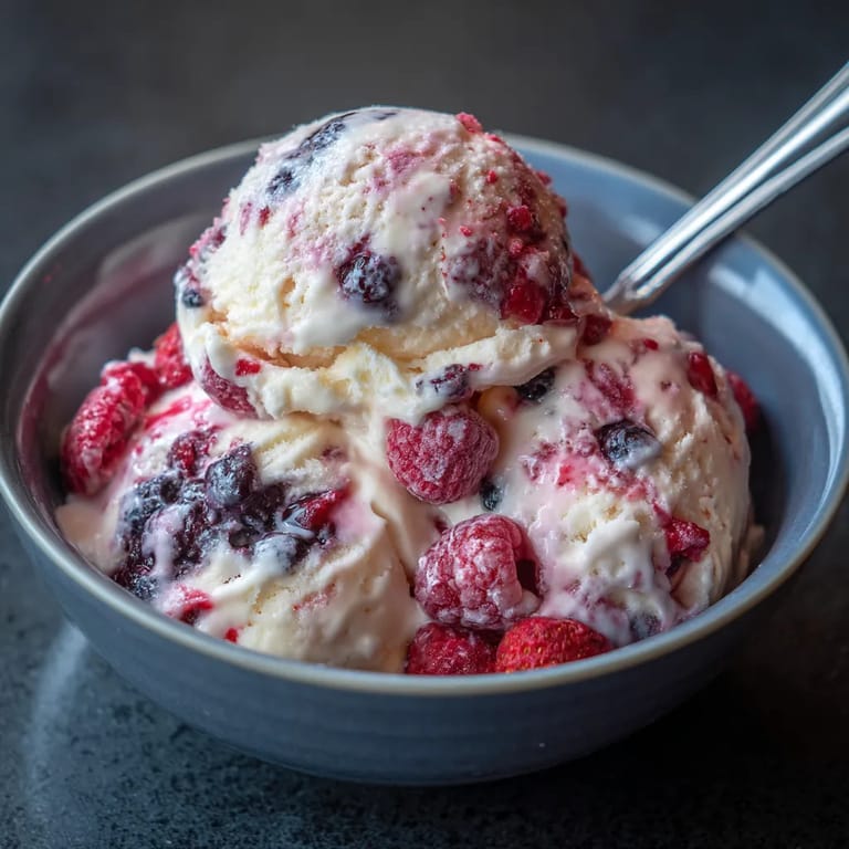 Une tasse de crème glacée avec des morceaux de fraises.