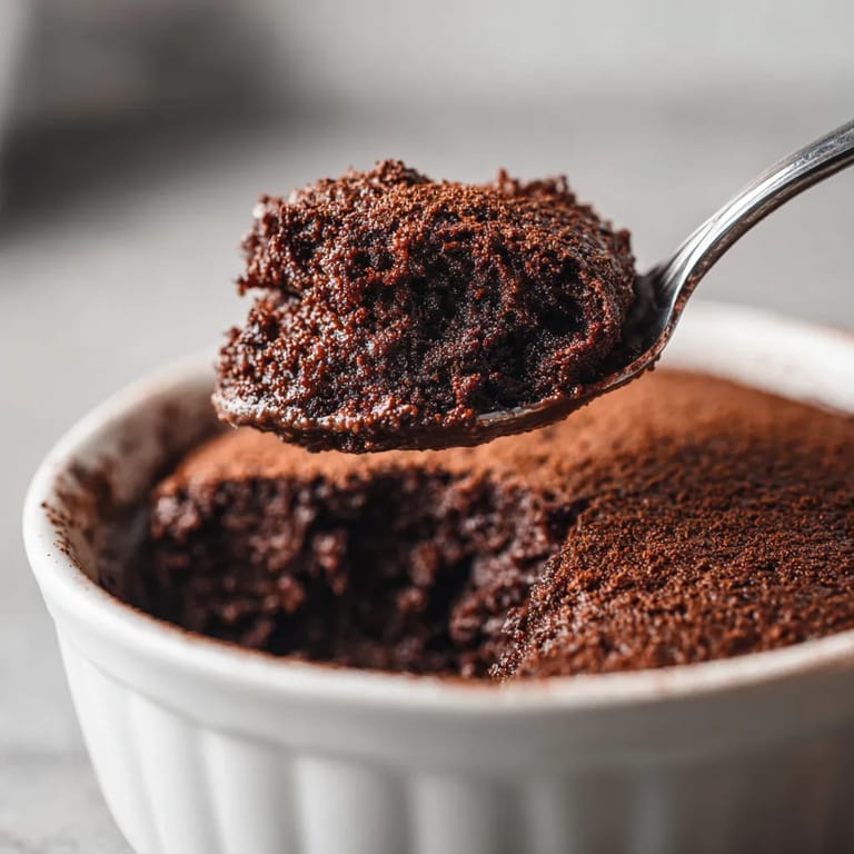 Une cuillère en argent est utilisée pour retirer une portion de dessert chocolat de son bol.