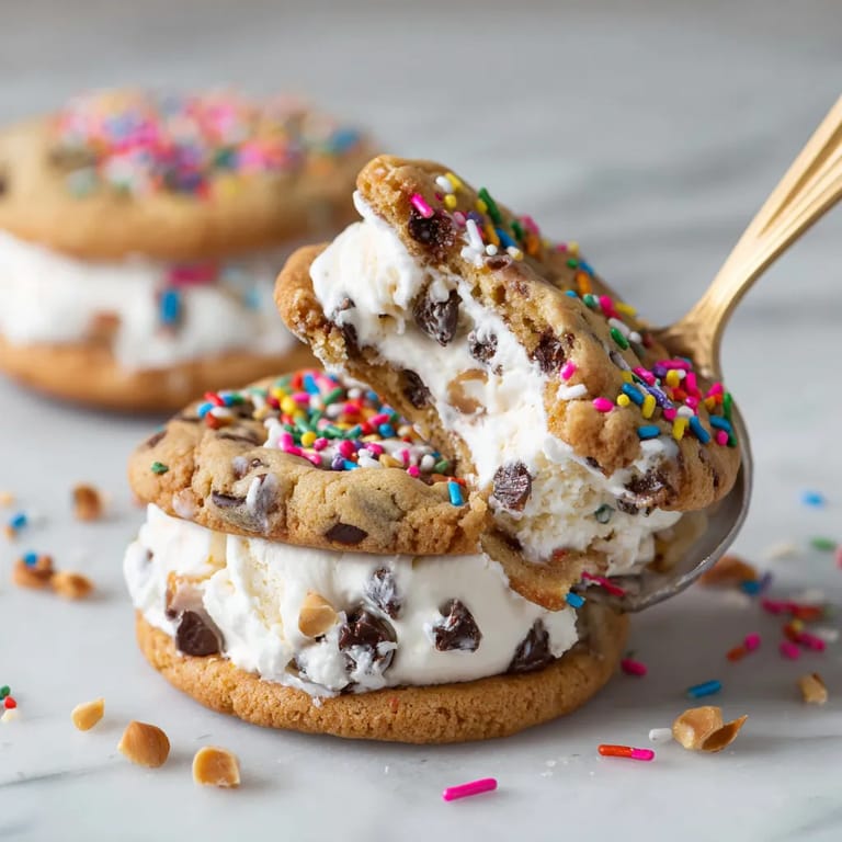 Une photo de deux biscuits en forme de sandwichs, remplis de crème et de croutons de cacahuète.
