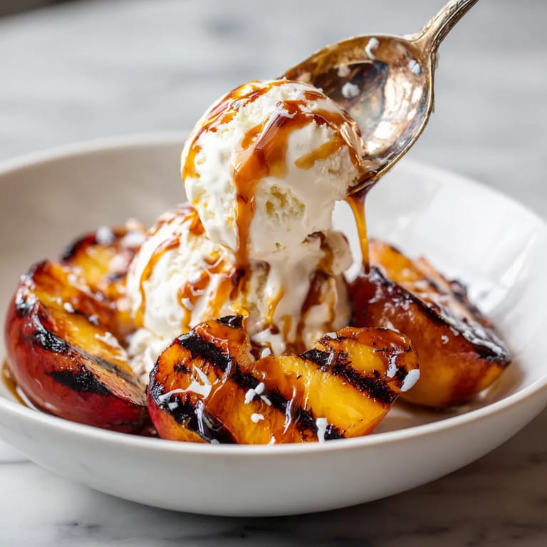 Une assiette de fruits rôtis avec une sauce sucrée et une crème chantilly.