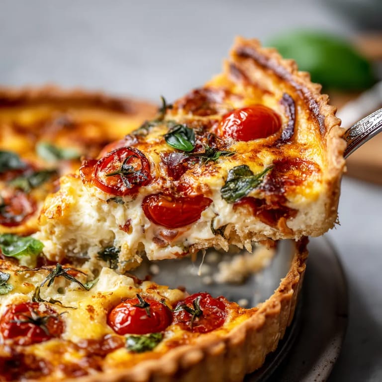 Une pizza avec des tomates et des herbes.