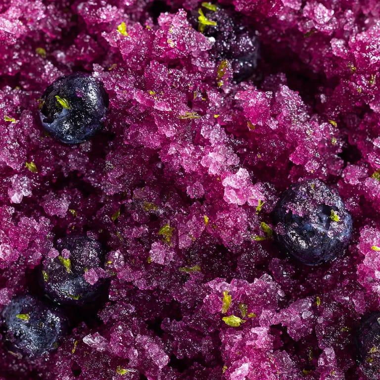 Un mélange de cristaux de roche et de baies bleues.