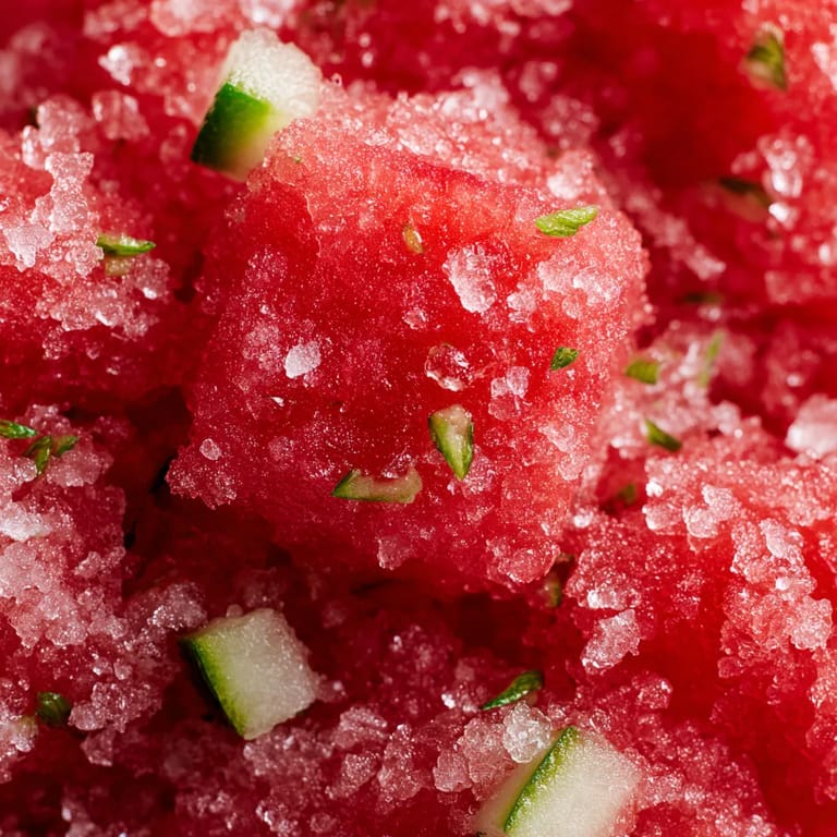Une photo de fruits glacés, y compris des morceaux de pomme, de cucumber et de tomate.