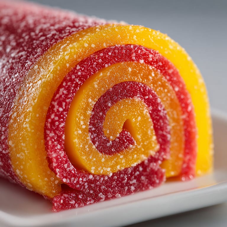 A colorful candy roll on a plate.