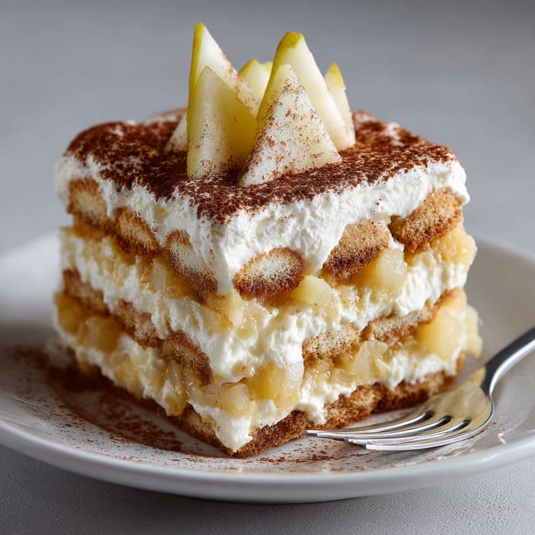 A slice of eggless pear-cinnamon "Phantom" tiramisu.