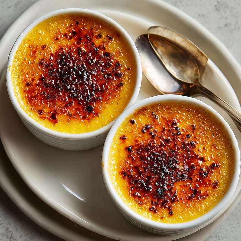 Two small bowls of pumpkin-bourbon vanilla crème brûlée.