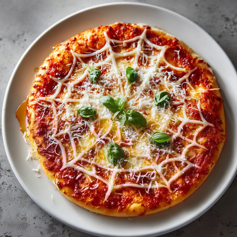 A pizza with cheese and basil on a white plate.