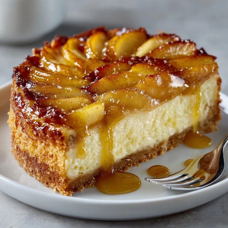 Tarte tatin renversée, photographiée juste après cuisson, dévoilant des pommes fondantes et dorées.