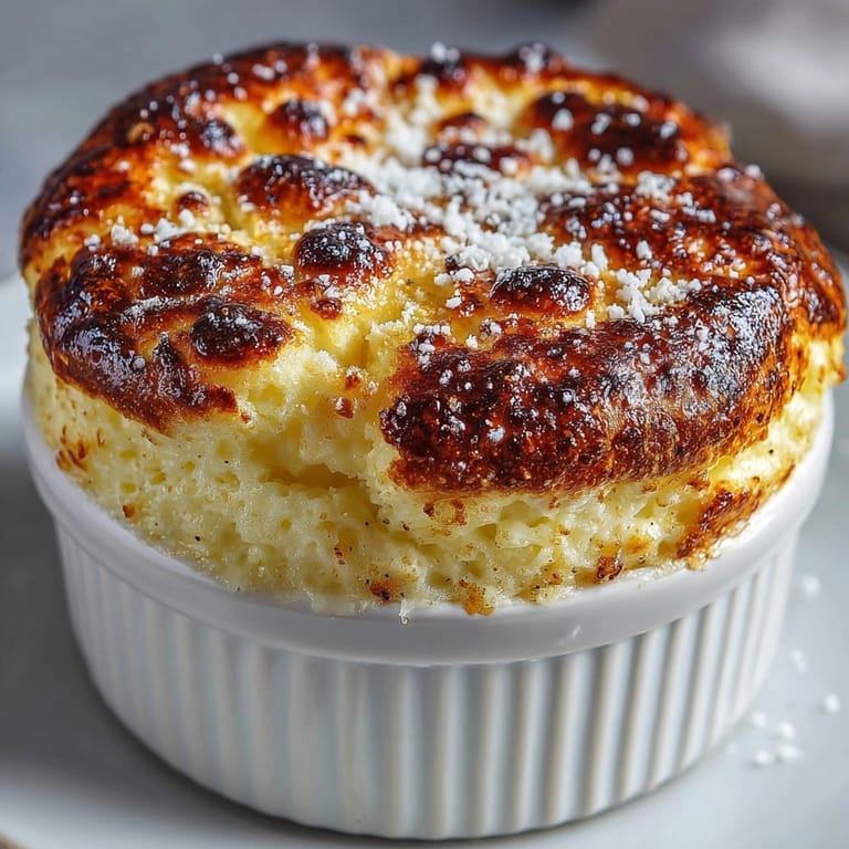 Le Soufflé au Fromage Français parfait, chaud et monté, prêt à être dégusté avec délice.