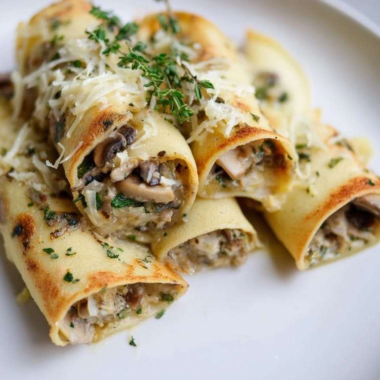 Délicieuses crêpes aux champignons et aux herbes, parfaites pour un brunch ou un dîner.
