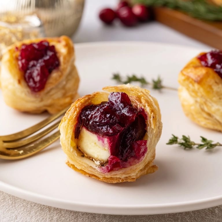 Easy Brie & Cranberry Puff Pastry Bites recipe—French-inspired appetizer for parties.