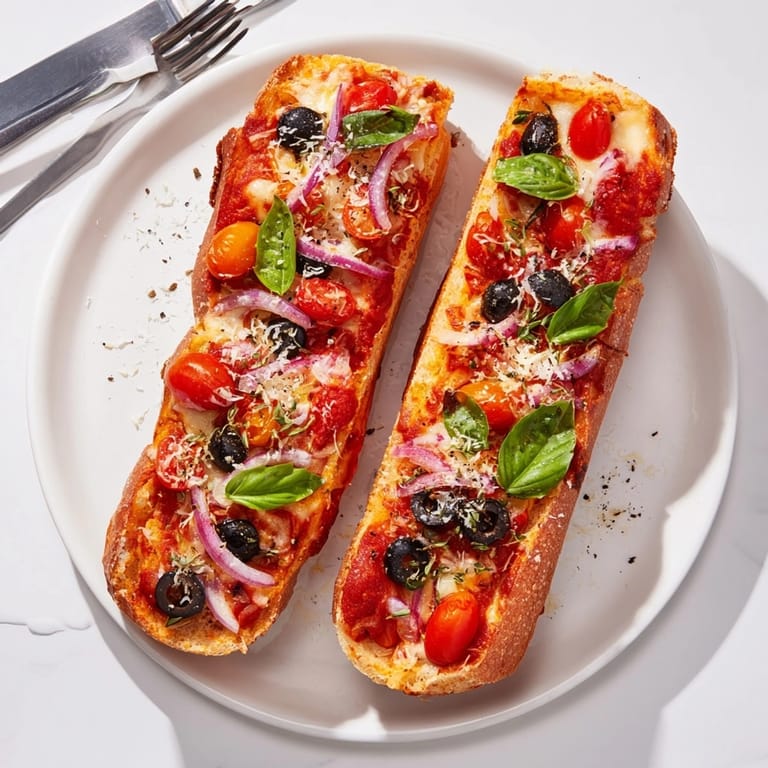 De délicieuses pizzas baguette à l'ail, faciles, rapides et parfaites, nappées de fromage.