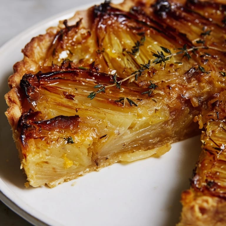 Une délicieuse tarte rustique à l'oignon française, idéale pour un repas végétarien réconfortant.