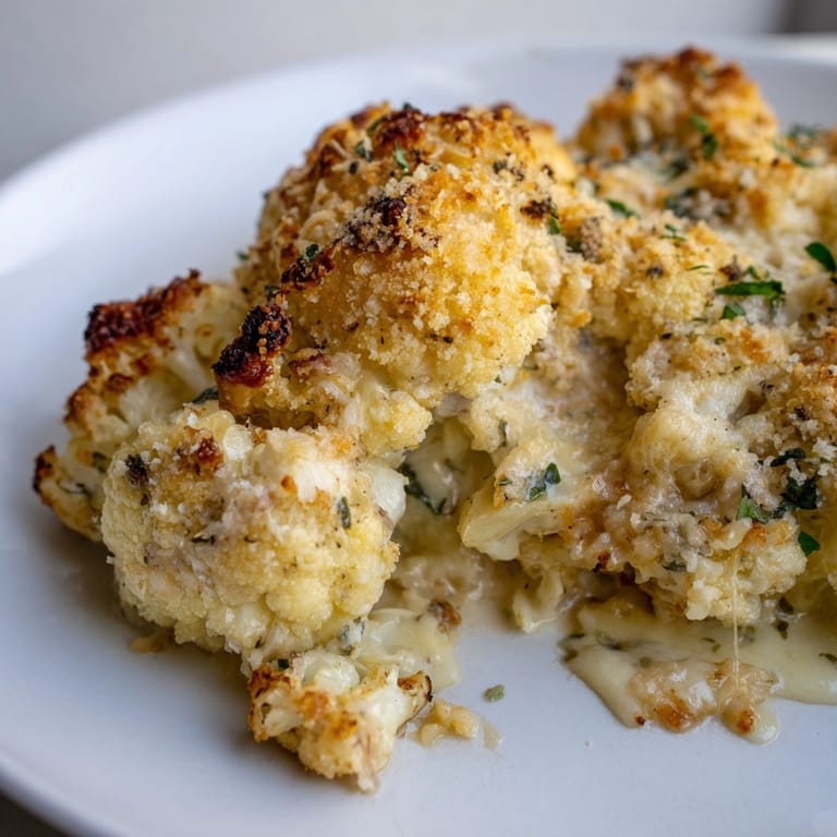 Gratin de chou - fleur aux herbes doré au four, une garniture réconfortante.