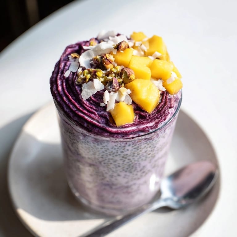 Crémeux : recette facile Ube et Coconut Milk Chia, un dessert violet vibrant.