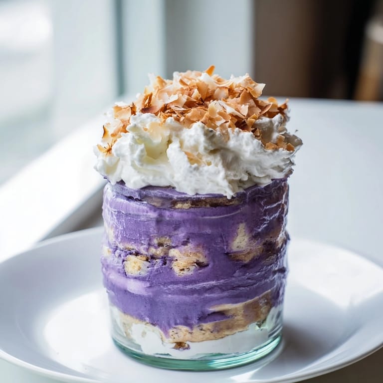 Douce mousse à l'ube en verrines : un dessert violet, crémeux et rafraîchissant, parfait pour le partage.
